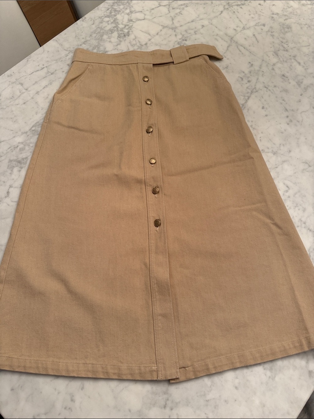 MaxMara Tan Button-Front A-Line Skirt with Belt